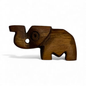 6/20 🥳 Wood Carved Elephant Shelf Ornament Small Brown